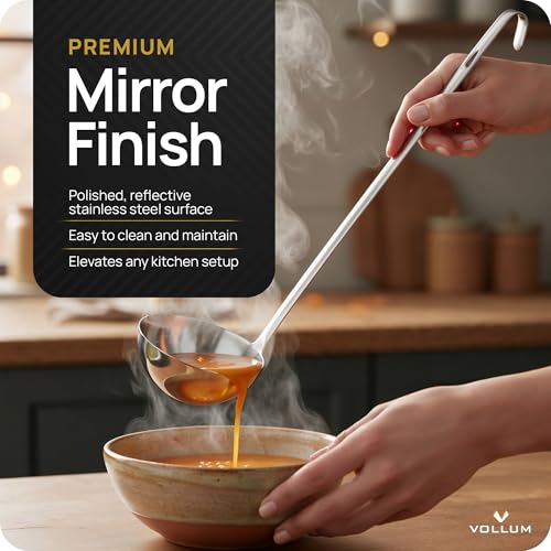 Vollum 1-Piece Stainless Steel Ladle - Heavy Duty Commercial Thick Stainless Steel - 4 Ounce (3.1" Bowl Diameter, 12.25" Handle Length) - size: 4 Ounce (3.1" Bowl Diameter, 12.25" Handle Length)