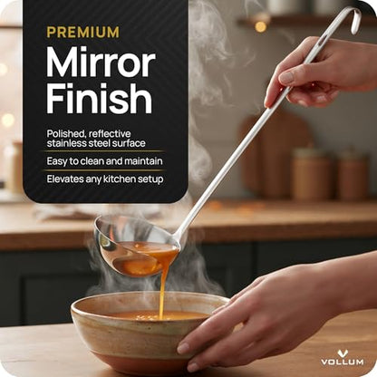Vollum 1-Piece Stainless Steel Ladle - Heavy Duty Commercial Thick Stainless Steel - 4 Ounce (3.1" Bowl Diameter, 12.25" Handle Length) - size: 4 Ounce (3.1" Bowl Diameter, 12.25" Handle Length)