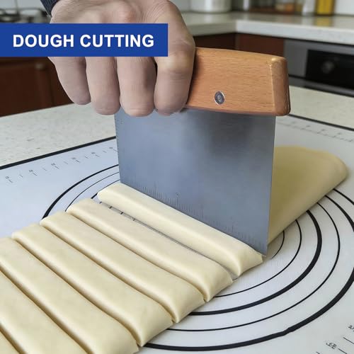 Professional Dough Cutter & Bench Scraper - Ultimate Dough Scraper Tool with Stainless Steel Blade & Wood Handle