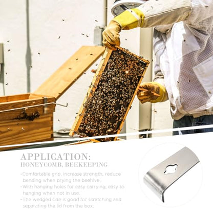 SEWACC Stainless Steel Beekeeper Hive Tool with Wooden Handle, Thickened Multi-Function Beehive Frame Scraper and Lifter for Hive Cleaning and Maintenance