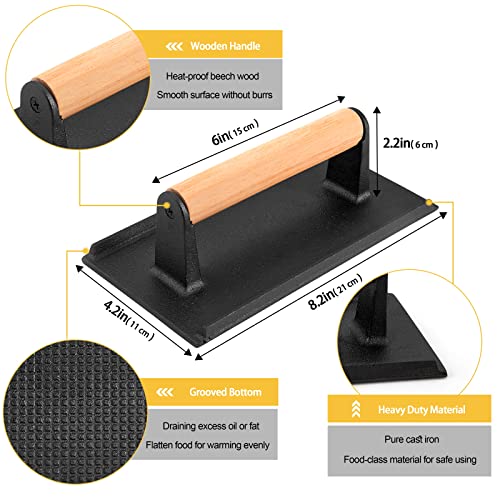 HaSteeL 9x7in Melting Dome & 8x4in Grill Press, Rectangular Basting Steaming Cover & Cast Iron Burger Bacon Press, Heavy Duty Griddle Tools Accessories for Flat Top Grilling Barbecue, Indoor & Outdoor - style: Rectangular Lid & 8" x 4" Press