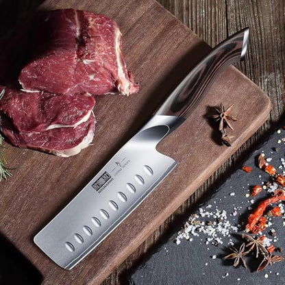 HOSHANHO 5.5 Inch Nakiri Knife, Japanese High Carbon Stainless Steel Chef Knife, Multipurpose Meat Vegetable Sharp Kitchen Knife with Ergonomic Pakkawood Handle - size: 5.5"
