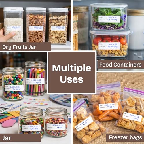 500 Pcs Food Labels, 1 x 3 Inch Removeable Freezer Labels, Water & Oil Resistant, No Residue, Easy Peel Off, Food Storage Labels for Freezer Bags, Jars, Containers & for Meal Prep, Perfect for Kitchen