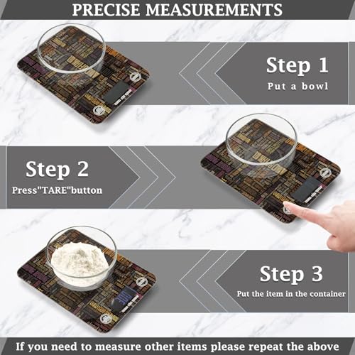 Food Scale Kitchen Scale for Baking Cooking Digital Food Weighing Measuring Scale Small Waterproof Electric Food Scale Brown Coffee Letterings - color: Brown Coffee Letterings