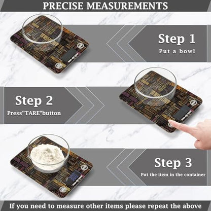 Food Scale Kitchen Scale for Baking Cooking Digital Food Weighing Measuring Scale Small Waterproof Electric Food Scale Brown Coffee Letterings - color: Brown Coffee Letterings