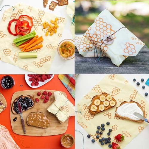 Bee's Wrap Beeswax Sandwich Wrap - Beeswax Lunch Wrap with Button & Tie - Plastic Free Made in USA Reusable Natural Food Wrap - Honeycomb - style: Sandwich Wrap Honeycomb