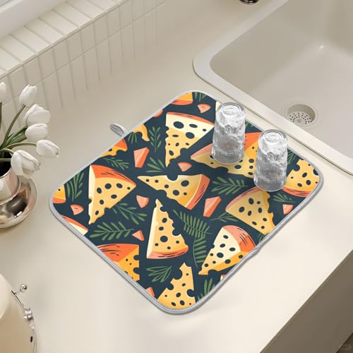 ALAZA Cheese Palm Leaf Dish Drying Mats Absorbent Microfiber Drying Pad Kitchen Countertop Draining Mat 16 x 18 Inches - size: 16" x 18"