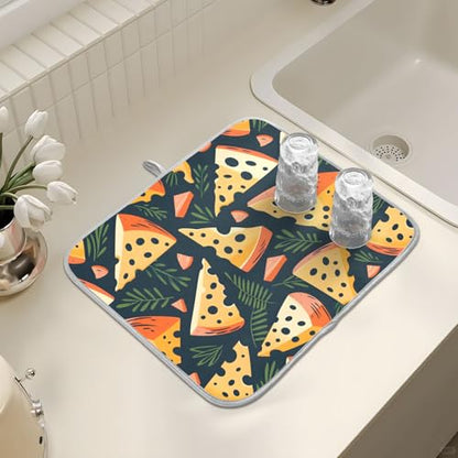 ALAZA Cheese Palm Leaf Dish Drying Mats Absorbent Microfiber Drying Pad Kitchen Countertop Draining Mat 16 x 18 Inches - size: 16" x 18"