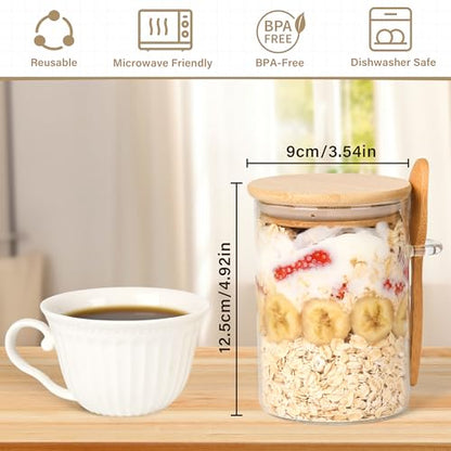 Overnight Oats Containers with Lids,4 Pack 18oz Overnight Oats Jars with Spoons,Salad Meal Prep Jar with Bamboo Lids for Chia Seed Pudding Salad Cereal Coffee Flour,Sourdough Starter Jar for Bread - size: 4 Pcs