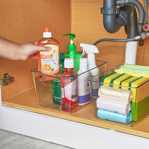 Vtopmart Clear Plastic Storage Bins, 6 PCS Pantry Organizer Bins with Handle for Refrigerator, Fridge, Cabinet, Kitchen, Countertops, Cupboard, Freezer Organization and Storage, Large - size: L(11.3"×7.5"×6")