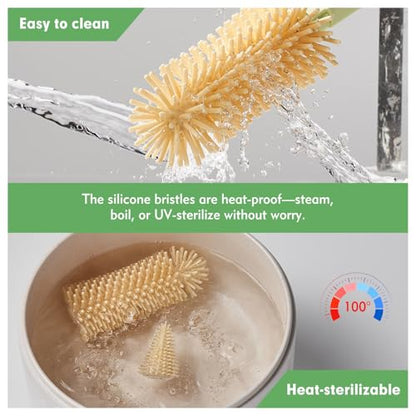 Baby Bottle Brush Set - Baby Bottle Cleaner Kit with Nipple Brush, Silicone Bottle Brush, Straw Cleaner Brush, Soap Dispenser, Bottle Drying Rack - 7 in 1 Bottle Cleaning Tool Set for Home and Travel - size: Mini