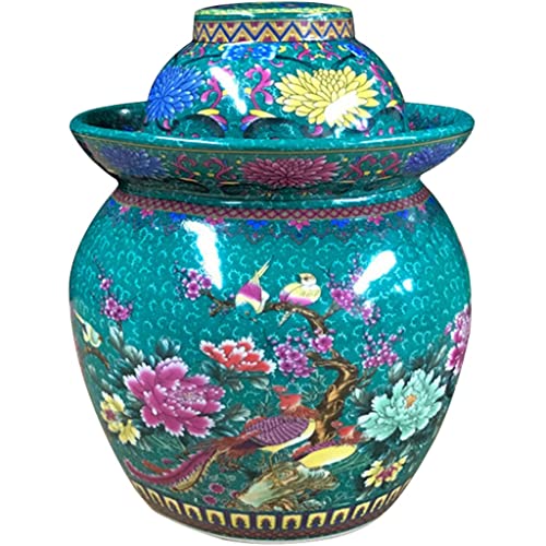 Fermentation Crock Jar Chinese Classical Flower Pattern Decoration Pickle Jar, Water Sealed Beet Cucumber Kimchi Jar, Jingdezhen Ceramics Handmade Artwork (Color : Blue, Size : 3kg/105.8oz) - color: Blue, size: 3kg/105.8oz