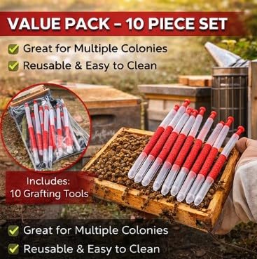 Bee Grafting Tool Set, Flexible Spring Loaded Larva Transfer Tool for Queen Rearing Beekeeping Red Plastic 10 Pack