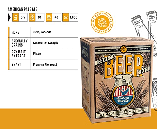 Craft A Brew - American Pale Ale - Beer Making Kit - Make Your Own Craft Beer - Complete Equipment and Supplies - Starter Home Brewing Kit - 1 Gallon