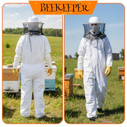Preboun 35 Pcs Beekeeper Costume Set, Beekeeper Suit Hat with Veil Gloves Felt Bee for Bee Keeper Catcher Cosplay Halloween - size: 3X-Large