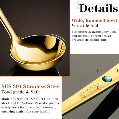304 Stainless Steel Metal Ladle, Gold Soup Ladle Large Serving Spoon with 11.6" Handle for Cooking Stirring, Dishwasher Safe
