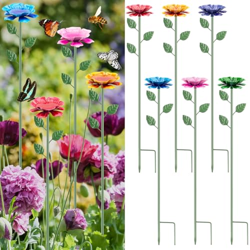 6 Pack Bee Watering Station, Metal Bee Bath, Butterfly Feeder with Flower Design, Colorful Butterfly Bath for Outdoor Garden Yard Patio Decor - color: 6 Pack