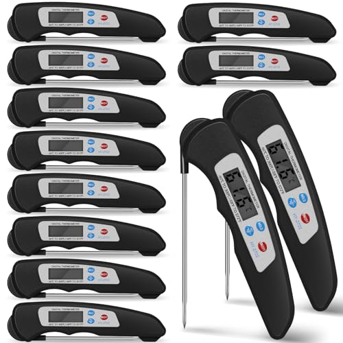 Xuhal 12 Pcs Digital Meat Thermometer with Probe Waterproof Instant Read Foldable Food Thermometer with Magnet for Kitchen Grilling Cooking Turkey Baking BBQ (Black) - color: black