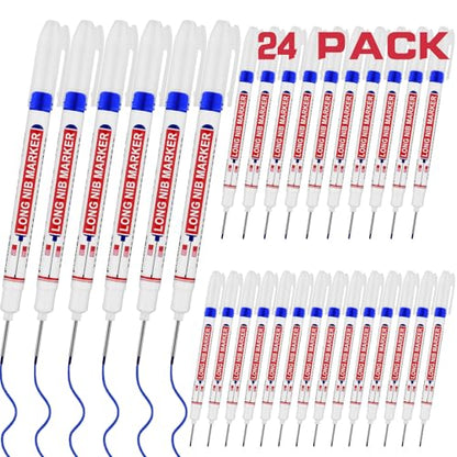 24 PCS Long Head Deep Hole Marker Pens,20mm Long Nib Marker,Longs Nose Markers,Waterproof Construction Markers Marking Tool,Permanent Markers Carpenter Ink marker Pens,Metal marking Pens,Blue - color: 24PCS-20MM Blue