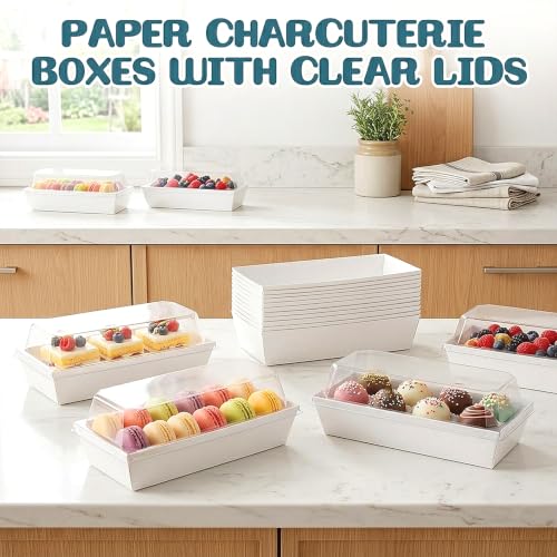 Dicunoy 100 Pack Sandwich Boxes with Clear Lids, Paper Food Boxes, Rectangle To Go Food Tray for Sushi, Swiss Roll Cake, Sandwich, Cookie, Fruits, Hot Chocolate Bombs, Hot Dog