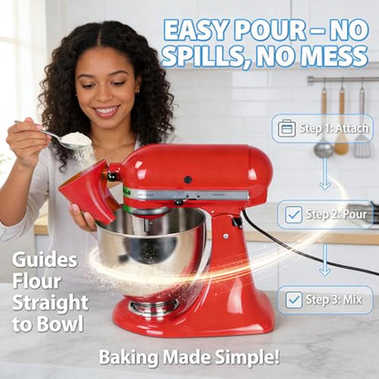 Flour Funnel for Kitchen Aid Mixer, Premium Funnel for Kitchen Aid Mixer with Anti-Splash Pouring Chute, Fits 4.5-5 Qt Tilt-Head & Bowl-Lift Models (KSM150), Durable Dishwasher(1 Red) - color: Red