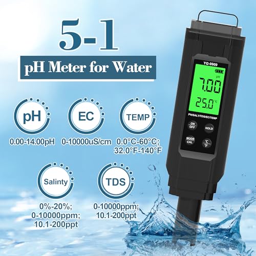 PH Meter,5 in 1TDS Meter,Salinity Tester,EC Meter,Temp,pH Meter for Water,TDS Meter Digital Water Tester,EC Meter Hydroponics,pH Tester Digital PPM Meter,Pool Salt Tester. - size: NEW 5 in 1