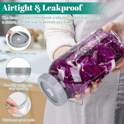64oz/2L Fermentation Jar Kit with Fermenting Weights and Airlock Lids, Wide Mouth Glass Jars with Scale Mark for Making and Storing Sauerkraut, Pickles (Pack of 2) - size: 64oz * 2pack