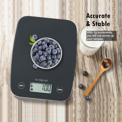 NUTRI FIT Digital Food Scale, 11lb Kitchen Scale Digital Weight, Cooking Scale for Food Ounces and Grams, 4 Units with 0.1oz/1g Precision, LCD Display with Tare Function - color: Ink Black