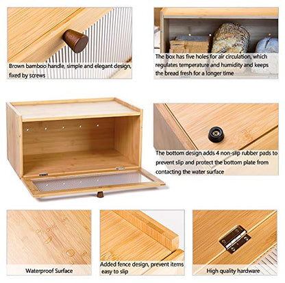 ETMI Bamboo Bread Box for Kitchen Counter-Large Capacity Bread Storage Container Farmhouse Bread Box with Window Bread Holder - color: Bamboo