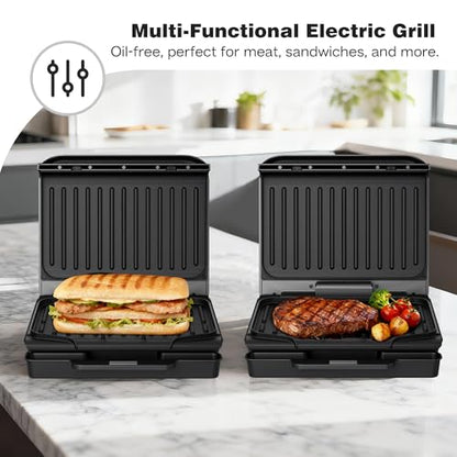 KEINVE 2-Serving Electric Grill and Panini Press, Tilted Grilling Surface for Rapid Oil Drainage, Non-Stick Coating Easy to Clean - size: 2-Serving Grill
