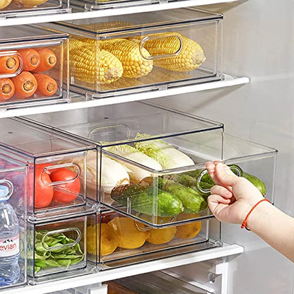 MANO 2Pack Clear Fridge Drawers Pull Out Stackable Refrigerator Drawer Organizer Bins Pantry Storage Box Plastic Food Containers for Kitchen Bathroom Office Closet (X-Large) - style: 2L