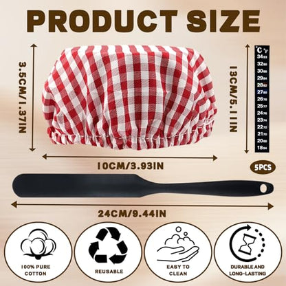 5-Pack Sourdough Starter Jar Covers Kit, 3 Colorful Linen Cloth + Dough Scraper + Temperature Strip, Unbleached Reusable Fermentation Cover for 3‑4 Inch Mason Jars, Sourdough Bread Baking Supplies