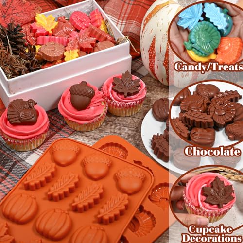 Webake The Original Thanksgiving Silicone Molds with Turkey, Pumpkin, Fall Leaf, Acorn Shapes, 2 Pack Turkey Mold for Candy, Cupcake Decorations, Thanksgiving, Halloween Fall Harvest Baking - style: Turkey