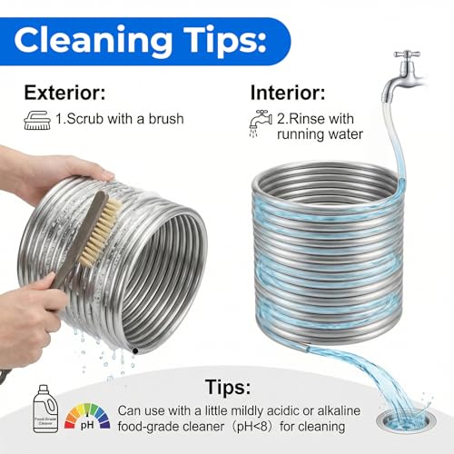 Wort Chiller 1/2" x 50FT, Food Grade 304 Stainless Steel Immersion Chiller Coil, Ice Bath Water Chiller Beer Chiller Water Cooler Tubing Coil for Beer Brewing, with 2PCS 1/2'' Connection Barbs - size: 1/2" x 50 Ft Wort Chiller