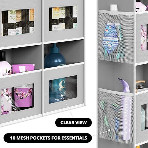 Simple Houseware Extra Large Heavy Duty Over the Door Organizer with 10 Clear Window Pockets, 80 lbs Capacity for Pantry, Closet, Bathroom, Gray - size: 10 Pockets