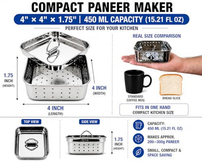 stainless steel tofu press & paneer maker, Cheese Maker mould Press Kit with Lid (Small-450ml(15.21Oz)) - size: Small-450ml(15.21Oz)