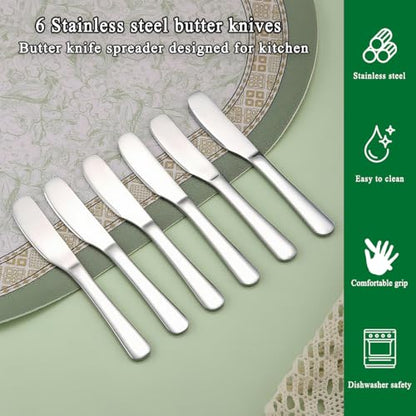 HOMQUEN Stainless Steel Butter Knife, Butter Spreader, Butter Knives, Butter Spreader Knife for Kitchen Restaurant Party, Kitchen Gadgets, Set of 6