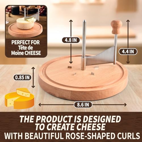 Cheese Curler Beech Wood-Stainless Steel - Best for Tete de Moine Curler and Chocolate Shavings and curls, Girolle Cheese Curler & shaver