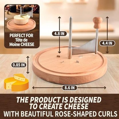 Cheese Curler Beech Wood-Stainless Steel - Best for Tete de Moine Curler and Chocolate Shavings and curls, Girolle Cheese Curler & shaver