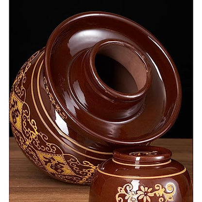Ceramic Fermentation Crock Jar Kit,Sauerkraut Crock, Traditional Chinese Porcelain Pickle Jar with Water Seal Airlock Lid,Pickle Jar for Fermenting or Pickling Pickl 5.5Kg - size: 5.5Kg