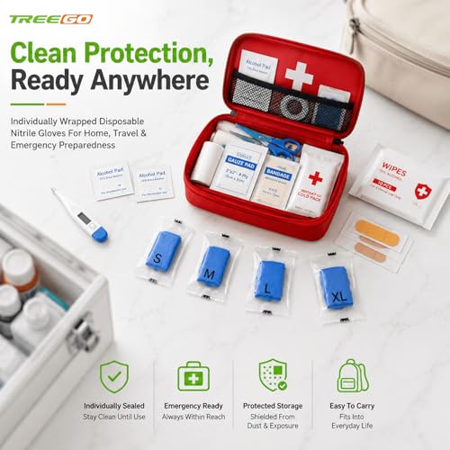 TREEGO Individually Wrapped Nitrile Gloves Bundle, Medium, 110 Pairs Total (50 Black + 60 Blue), Disposable 5 Mil Latex Free Powder Free Gloves for Food Prep, Cleaning