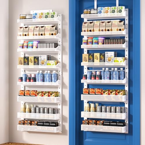 coobest 8-Tier Over the door Spice Rack Organizer, Large Heavy Duty Metal Wall Mount or Over The Door, 2 in 1 Rust-Proof Hanging Storage Shelf for Kitchen Pantry, Bathroom, Laundry Room, Closet - color: White
