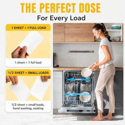 Lucent Globe Dishwasher Dishwashing Detergent Sheets, Dish Soap & Dishwasher Tablets Alternative. Plant-Based, Eco-Friendly, Fully Biodegradable, Lemon Scent (1 Pack of 64 Washes)