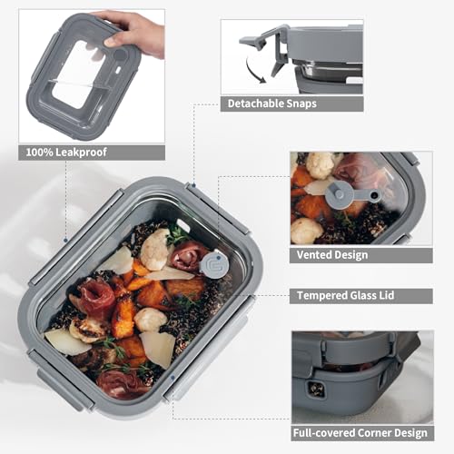 GENICOOK Glass Meal Prep Containers with Glass Lids, 5 Pack 22 oz Airtight Food Storage Containers with Silicone Sleeves, BPA-Free Borosilicate Glass, Microwave Freezer Safe - color: Five Colors
