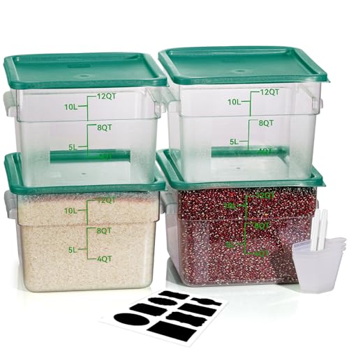 12 Quarts Sous Vide Container: 8 PCS Commercial Food Storage Containers with Lids - Clear Food Container with Scales Handles for Home Restaurant Kitchen Storage Pizza Bread (Green N) - color: E25-12QT-4PCS-GREEN