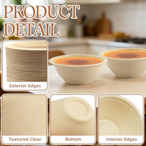 LeonBach 100 Pack 6oz Natural Bagasse Fiber Bowls, Small Disposable Paper Bowls Microwavable Safe Sample Snack Cups Charcuterie Serving Cups for Sauce Portion Condiment Ice Cream Desserts - color: Brown, style: 6oz-100 Pack
