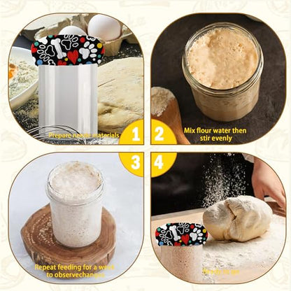 Sourdough Starter Jar Cloth Covers, Dog Paw Heart Gifts for Women Baker 5 Pack Kit Stretchy Cloth Bowl Lids Fits Jar Mouth Ranging 3"- 4" Inches - color: Dog Paw Heart