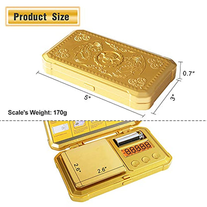 Fuzion Gram Scale 200g/0.01g, Jewelry Scales Digital Weight Grams and Ounces, Digital Pocket Herb Scale with 6 Modes, Tare for Herbs, Jewelry, Small(50g Weight & Battery Included) - color: Gold, size: 200/0.01g