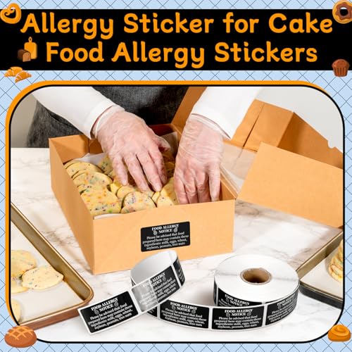 Gueevin 600 Count 1x2'' Food Allergy Warning Labels Allergies Restaurant Food Safety Self Adhesive Stickers Restaurant Removable Thermal Printed Labels for Kitchen (Black) - color: Black