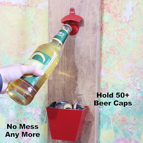 Red Stainless Bottle Cap Catcher Wall Mount with Drainage Holes Rustproof Beer Cap Holder for Garage Bar Home - color: Red